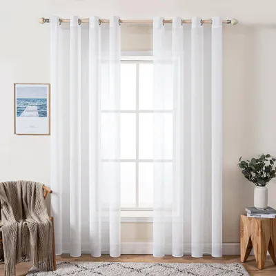 Obrázek produktu pro Sada dvou průsvitných záclon s oky – ideální do obývacího pokoje a ložnice, rozměry 140 x 225 cm, bílá barva