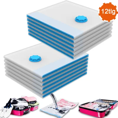 Produktbild von 12er Set Vakuum Aufbewahrungsbeutel 40x60cm Vakuumbeutel Platzsparer Kleiderbeutel Kleidung Bettwäsche Wäsche Beutel Wiederverwendbar