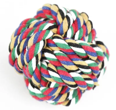 Produktbild von Hundespielzeug Knotenball ca. 6,5 cm aus Baumwolle bunt Spielzeugball
