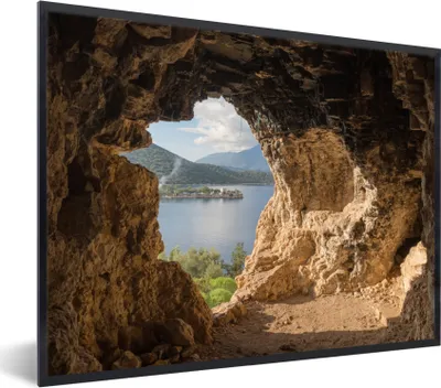 Produktbild von MuchoWow® Gerahmtes Poster Wasser - Höhle - Natur - Landschaft 80x60 cm - Poster mit Schwarzem Bilderrahmen Wandposter Rahmen Foto Bilder - Schwarzem - Mit Gestell