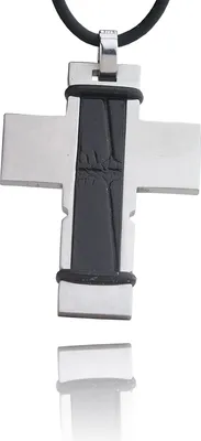 Produktbild von Edelstahl Anhänger Kreuz Matt Black PVD mit kautschuk Kette - Herrenschmuck