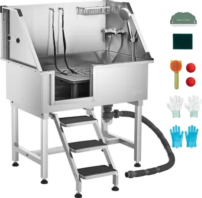Immagine prodotto di Vasca in acciaio inox con gradini e rubinetto - 961x620x1220mm porta sinistra