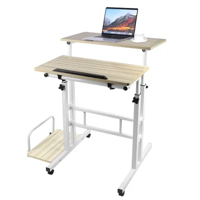 Produktbild von Mobiler Stehpult,Laptoptisch mit Host-Rack,Computertisch Höhenverstellbarer 67-115cm,Steh-Sitz Tisch Laptoptisch neigbar Tischplatte,für Zuhause Büro