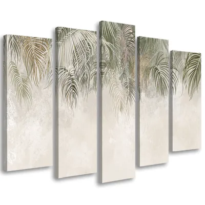 Produktbild von 5-teiliges leinwandbild palmenblätter 200x100 cm Feeby braun wandbild bereit zum aufhängen