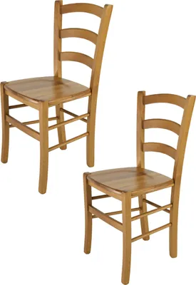 Produktbild von t m c s Tommychairs - 2er Set Stühle VENICE für Küche und Esszimmer, robuste Struktur aus lackiertem Buchenholz im Farbton Eichenholz und Sitzfläche aus Holz