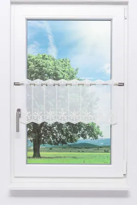 Produktbild von Scheibengardine Plauener Spitze - Windrose  (Bx H) 40,50cm * 30cm Weiß/perlweiß