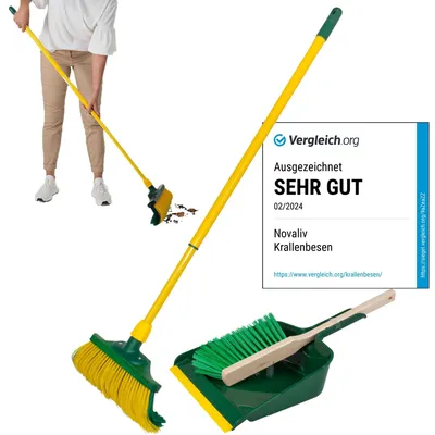 Produktbild von Novaliv Krallenbesen Set 30 cm Holz mit Teleskopstiel gebogenen Borsten mit Kehrgarnitur Gartenbesen Straßenbesen Kehrbesen (Besen + Kehrschaufel Set Langstiel, 40 cm)