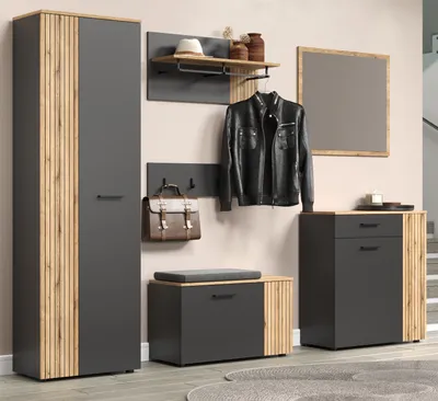 Produktbild von Garderobe Set 6-teilig "Avila" in grau und Evoke Eiche Garderobenkombination