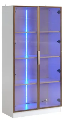 Immagine prodotto di Vetrina alta - 80x40x160 cm. Vetrina con due ante in vetro, ripiani regolabili, illuminazione a LED, da montare a parete e piedini dorati