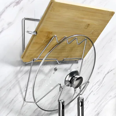 Produktbild von Deckelhalter für Küche und Haushalt, 2 Stück aus Edelstahl zur Wandmontage ohne Bohren, für Topfdeckel und Schneidebretter
