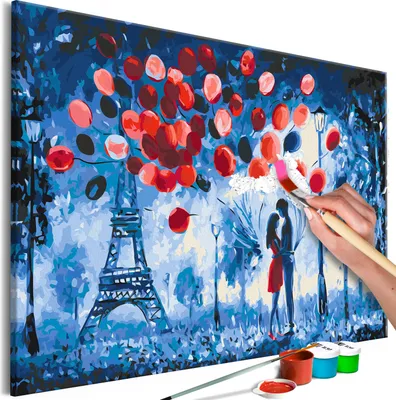 Zdjęcie produktu dla Malowanie numerami romantyczna para w Paryżu Wieża Eiffla Balony 50x40 cm zestaw do malowania z drewnianą ramą na płótnie dla dorosłych dzieci zestaw do malowania DIY
