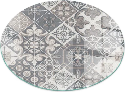 Produktbild von Glasbodenplatte für Fi 80 cm – Kaminofen – Kaminplatte Glas – Schutzglas – Funkenschutzplatte –Glasbodenplatte Feuerfeste – Hitzeschutzplatte – Bodenschutz aus Glas – Dekoratives Mosaikmuster