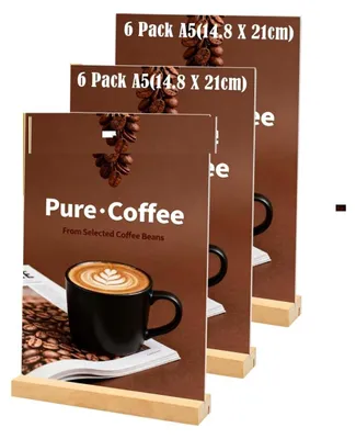 Zdjęcie produktu dla Zestaw 4 uchwytów na tablice akrylowe formatu A4 z drewnianą podstawą
