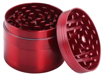 Immagine prodotto di Macinino per erbe, set da 4 pezzi, 55 mm, alluminio, colore rosso, con raschietto per polline