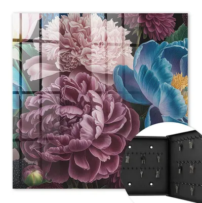 Produktbild von Metall Schlüsselkasten 30 x 30 cm - schwarzer Schlüsselschrank zur Wandmontage - wandhängende Schlüsselbox mit Tür - rechts öffnend - Schlüsselaufbewahrung für Flur - Büro - Arbeitszimmer - Werkstatt - Garage - Bunte Blumen