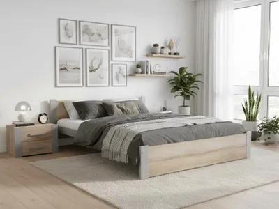 Produktbild von Bett IKAROS 140x200, Sonoma-Eiche/Grau, Lattenrost, ohne Matratze