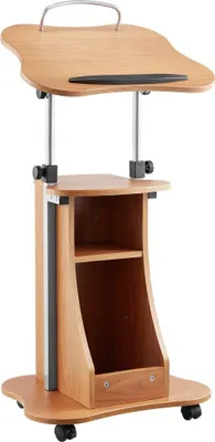 Immagine prodotto di Leggio in legno con ruote, supporto per podio da 1,1 m, contenitore, regolabile in altezza