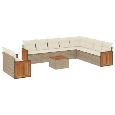 Produktbild von vidaXL 11-tlg. Garten-Sofagarnitur mit Kissen Beige Poly Rattan