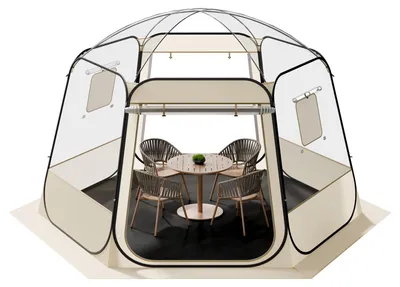 Obrázok produktu pre Pop-up bublinový stan SucceBuy, 336 x 305 x 220 cm, priehľadný kempingový stan s oknami, záhradný kopulový stan typu iglu, 540° panoramatický výhľad, vhodný pre 8–10 osôb, ideálny na terasu a do záhrady