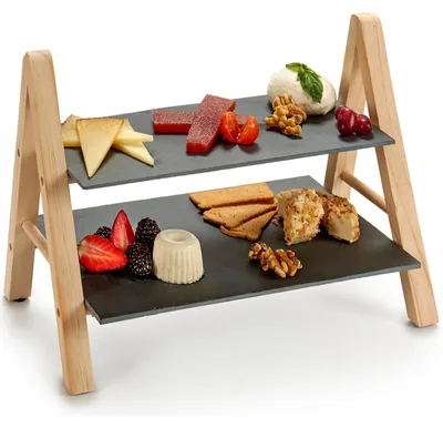 Produktbild von KINVARA | Etagere - 38 x 26 x 20 cm - schwarz beige - Zweistöckige - für Snacks