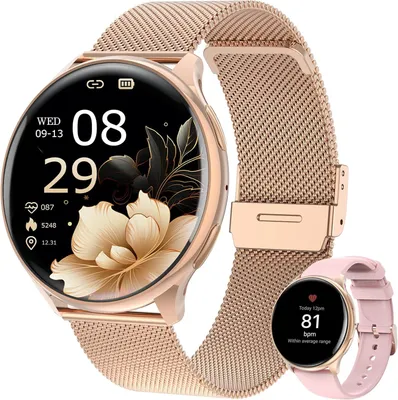 Smartwatch Damen mit Telefonfunktion, 1,39" HD Rundes Display, SpO2, 24H Pulsuhr, Blutdruck & Schlafmonitor, 120+ Sportmodi, Schrittzähler,iOS/Android