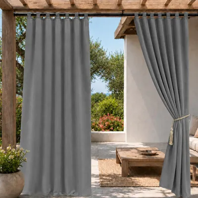 Produktbild von Außen Vorhang Wasserdicht Blickdicht Gardine Outdoor Vorhänge Schlaufenschal für Terrasse Balkon Garten Hof, 132x241cm, Grau