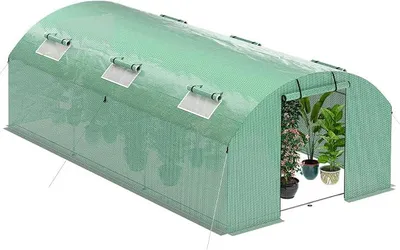 Imagen del producto de Invernadero de plástico estabilizado, 300x600x200 cm, 140 g/m², con puerta y 6 ventanas. Estructura de acero galvanizado y cubierta de plástico PE. Túnel de invernadero de plástico para la protección de plantas, ideal para jardinería