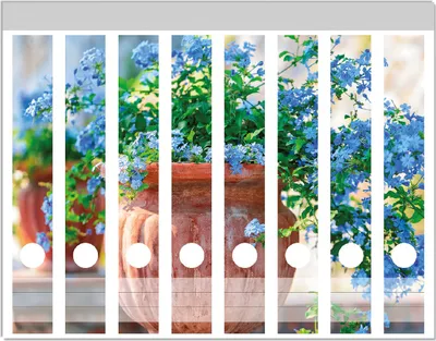 Produktbild von Wallario Ordnerrücken Sticker, selbstklebend für schmale Ordner, 8 Stück, Motiv Blaue Blumen in einer Steinvase