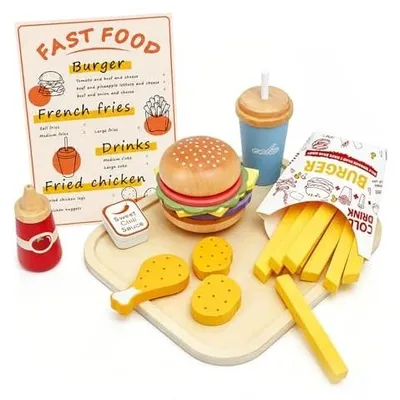 Zdjęcie produktu dla Zabawka drewniana kuchnia fast food dla dzieci zestaw montessori
