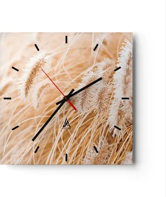 Produktbild von Wanduhr - Quadrat - Glasuhr - Gras Boho Licht - 40x40cm - Schleichendes Uhrwerk - Lautlos - zum Aufhängen bereit - Dekoration Modern - Wanddekoration aus Glas - C3AC40x40-4903