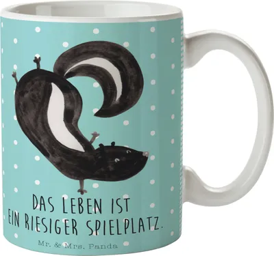 Produktbild von Mr. & Mrs. Panda Kaffeebecher Stinktier Handstand - Türkis Pastell - Geschenk, Spielplatz, Tasse, Becher, Keramiktasse, Wildtier, Teetasse, Skunk, haferl, Stinki