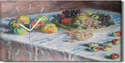 Produktbild von Wandkunst Leinwand Bild Uhr Geräuschlos Kunstdruck 60x30 Äpfel und Trauben - weiße Hände