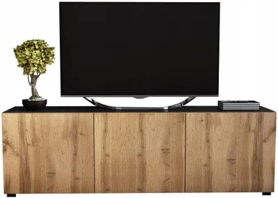 Zdjęcie produktu dla Szafka rtv pod telewizor 150 czarna matowa drzwiczki dąb wotan