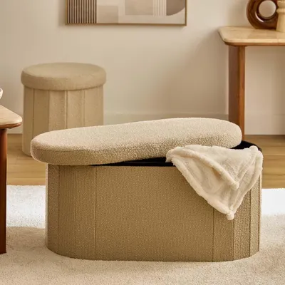 Produktbild von Eazy Living Bouclé Pouf + Aufbewahrungsbox Ferdinand Beige