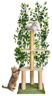 Obrázek produktu pro Škrabadlo pro kočky, dřevo + juta, 150 × 50 × 50 cm, nosnost 20 kg, 3 patra, pro lezení a škrábání
