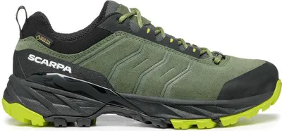 Rush Trail GTX Wmn Fast Hiking Schuhe von Scarpa in Olivgrün mit schwarzem Obermaterial und grünem Profil.