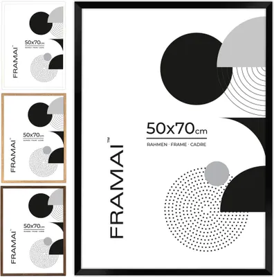 Obrázok produktu pre Rám na fotografie FRAMAI® 50 x 70 cm, čierny, MDF – ekologický rám s nerozbitným plexisklom, závesom a stojanom