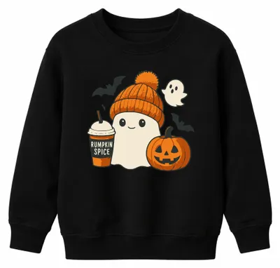 Produktbild von Rumpkin Spice Geist Kürbis Halloween Herbst Gespenst Kinder Sweatshirt Pullover, Schwarz, 152
