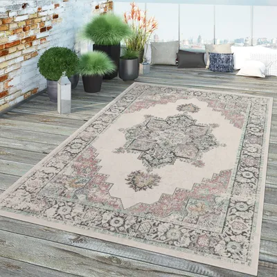 Produktbild von TT Home In- & Outdoor-Teppich, Kurzflor Für Balkon Terrasse, Orient-Muster In Beige Größe 200 cm Rund