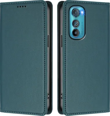 Image de Étui en cuir pour Motorola Edge 30, étui à rabat magnétique en cuirPolyuréthaneavec support, vert