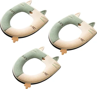 Produktbild von 3-teiliger Toilettensitzbezug mit niedlicher Katze, weicher, dicker, wärmerer, waschbarer Stoff-Toilettensitzbezug mit Reißverschluss