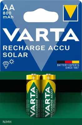Produktbild von Varta 100x Recharge Accu Solar HR6 wiederaufladbarer Akku AA Mignon 800 mAH 2er Blister NiMh 56736