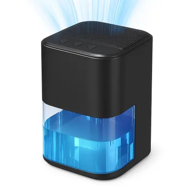 Immagine prodotto di AIORBER Mini deumidificatore 2L, risparmio energetico e silenzioso, spegnimento automatico, luce RGB a 7 colori, per bagno, camera da letto, soggiorno - Nero