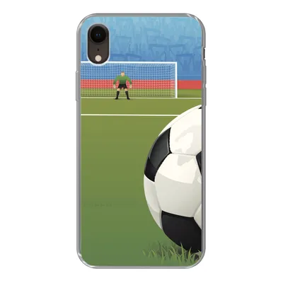 Produktbild von MuchoWow® Handyhülle Schutzhülle Hülle für iPhone XR Eine Illustration eines Fußballs auf dem Feld im Stadion - Jungen - Mädchen - Kinder Silikon Softcase Handy Hülle - Schutzdeckel