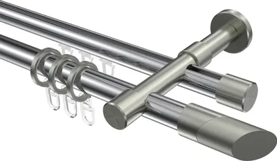 Produktbild von Interdeco Rundrohr-Innenlaufstange / Gardinenstange (Kombination) Chrom / Edelstahl-Optik, Typ Prestige Verano (Schräge), 20 mm Ø 2-läufig, 520 cm