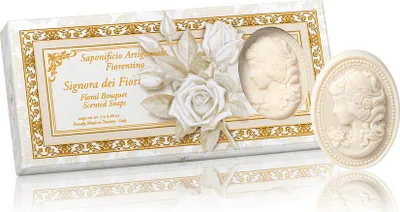 Produktbild von Saponificio Artigianale Fiorentino handgemachte Seife Orangenblüte Relief liebevoll verpackt in hochwertiger Geschenkbox  3x125 g