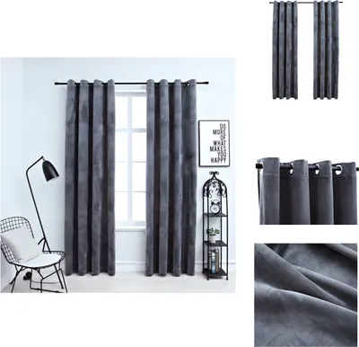 Image de vidaXL Rideaux occultants avec œillets 2 pcs. velours anthracite 140x175 cm - Rideaux & tentures