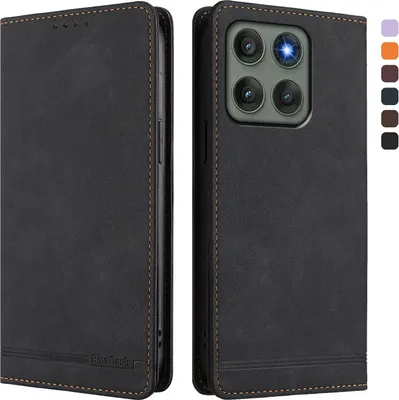 A product image showing a black flip-style phone case from two angles, with a color swatch palette on the right.