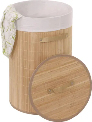 Immagine prodotto di Cesto per il bucato HWC-C21, Contenitore per il bucato Cesto per il bucato, rotondo in bambù 59x35cm 50l ~ colore naturale