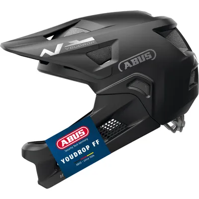 Produktbild von ABUS MTB-Helm YouDrop FF - Fullface-Helm für Kinder und Jugendliche - für den Einstieg in den Mountainbikesport - mit abnehmbarem Kinnschutz - Schwarz, Größe S